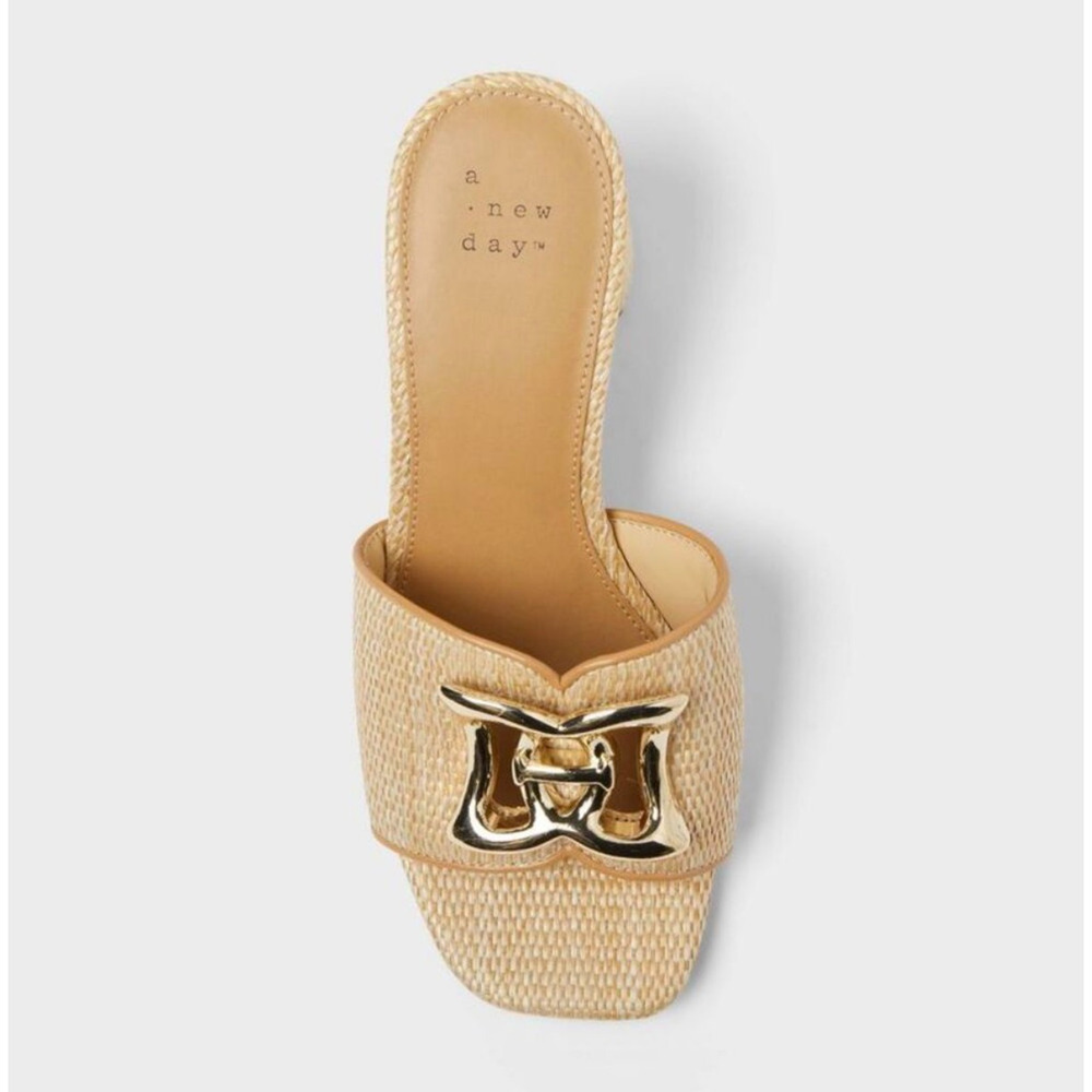 A New Day Arden Raffia Ornamented Block Heel Sandals - Picture 2 of 7